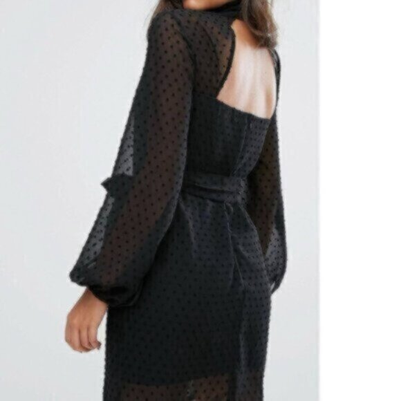 Misha Collection Black  High Neck Mini Dress With Blouson Sleeve - Picture 13 of 14
